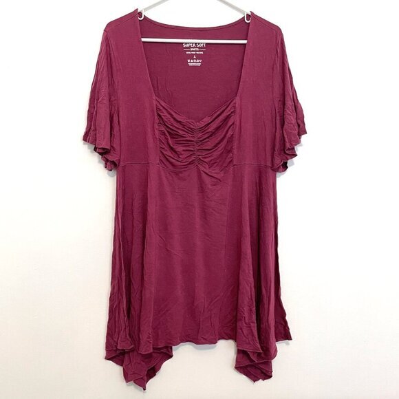 TORRID 1 Plus Size Babydoll Super Soft Ruched Sweetheart Neck Sharkbite Hem Top - Picture 2 of 16